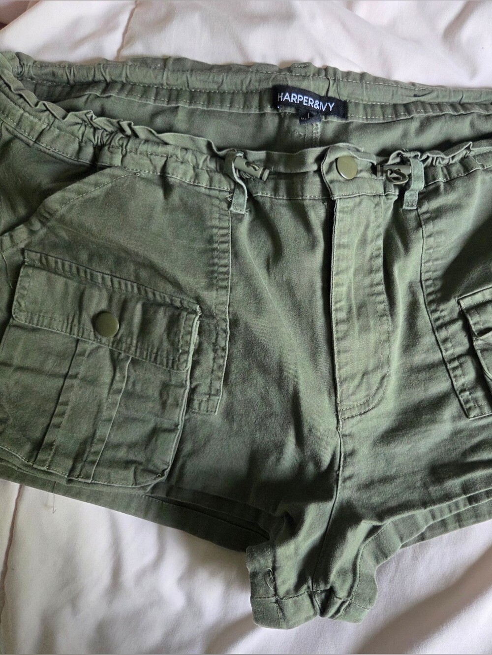 Harper and Ivy  Olive Utility Cargo Shorts